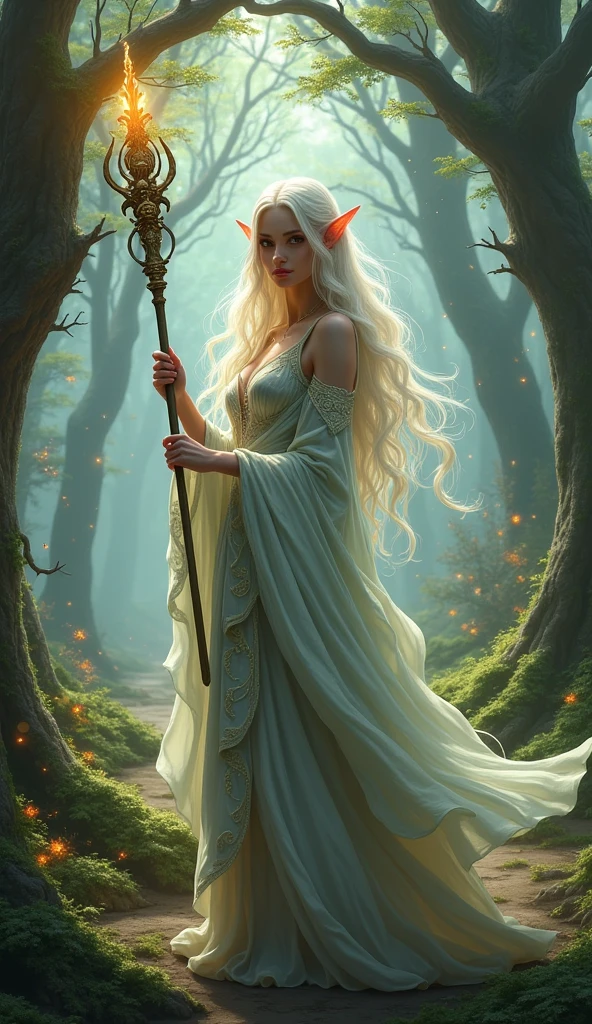 Beautiful elven witch holding a wand, Fantasy, Wizardry