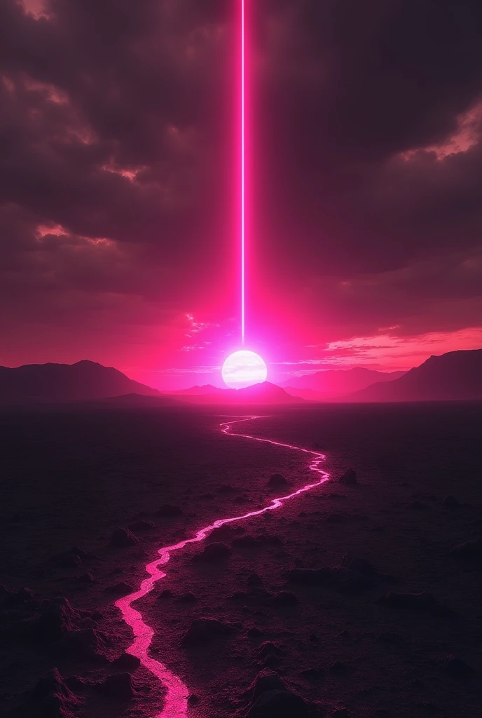 a sunset and a pink line in the desert in the style of sinister monochrome artwork,felicia simion,digital art techniques black and magenta light,Tumblewavelight black and orange--q2--s750--v 5.