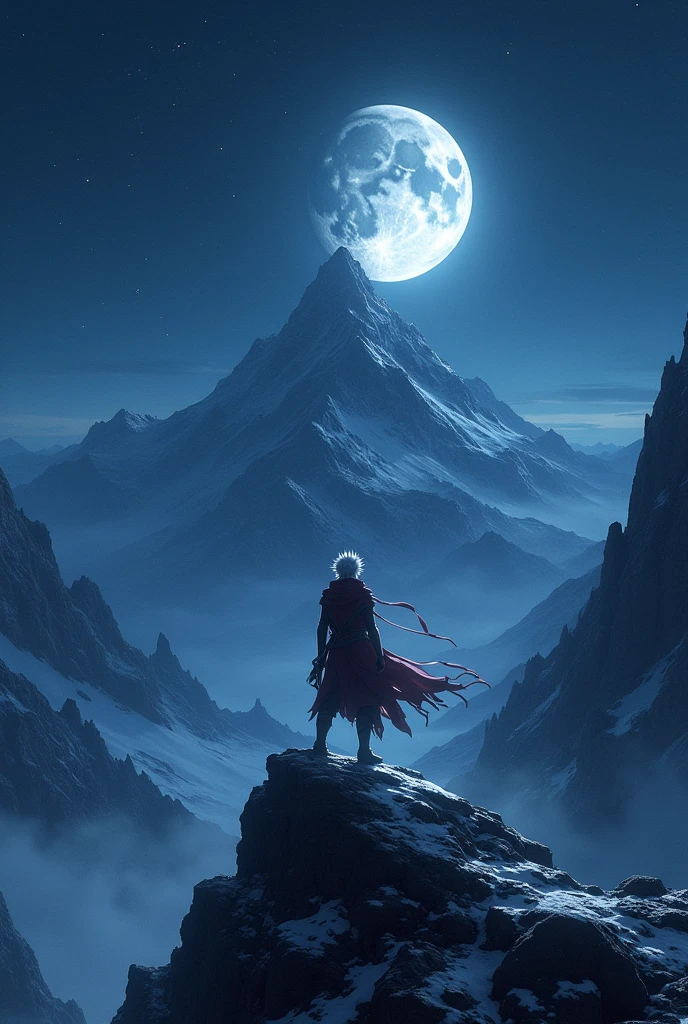 Crie o killua, on top of a mountain at night