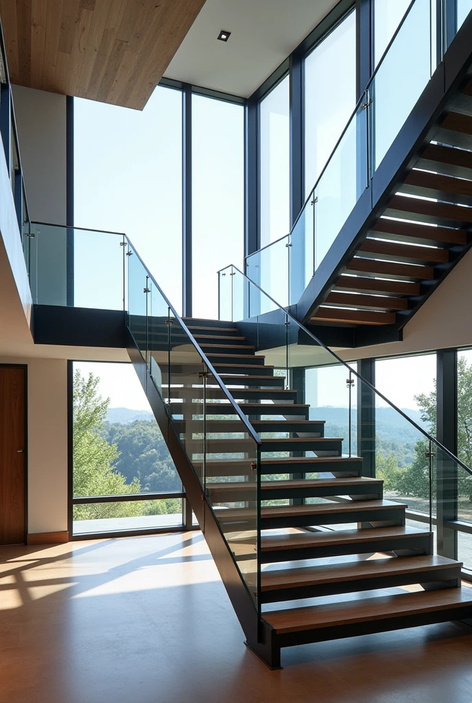 modern L shaped stairs, view from 2nd floor