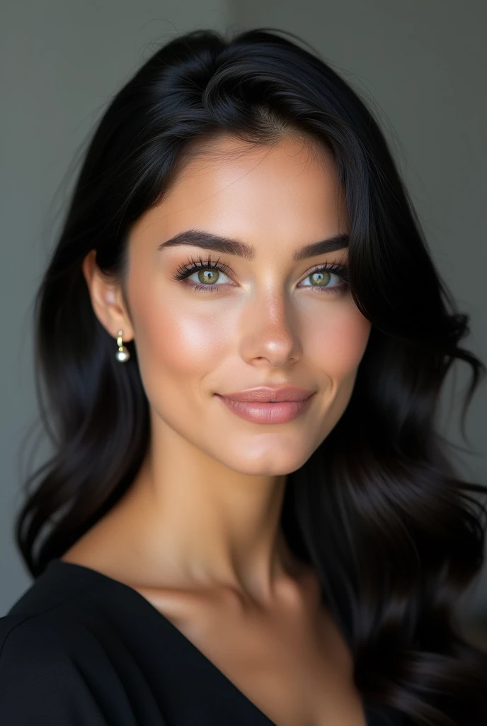Beautiful German woman with black hair as passport photo