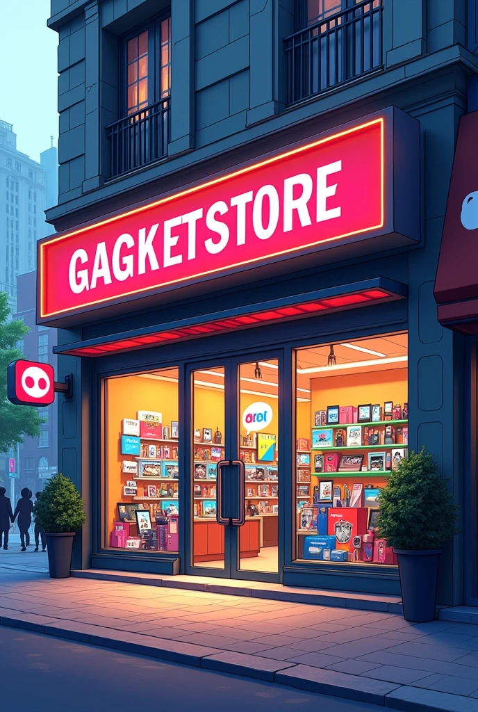 2D art of a gadget store's front view