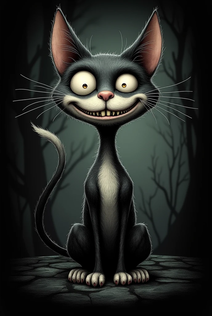 Cat design for black t-shirts Tim Burton style