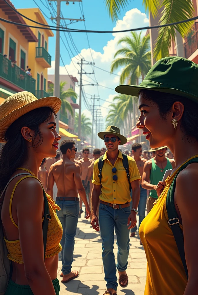 Foreigners looking at Brazilians with contempt, with Brazilians in Brazil surrounded by samba, with the foreigners judging