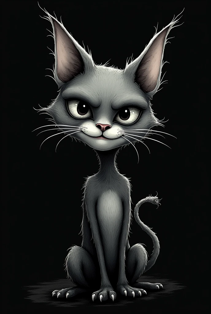 Cat design for black t-shirts Tim Burton style