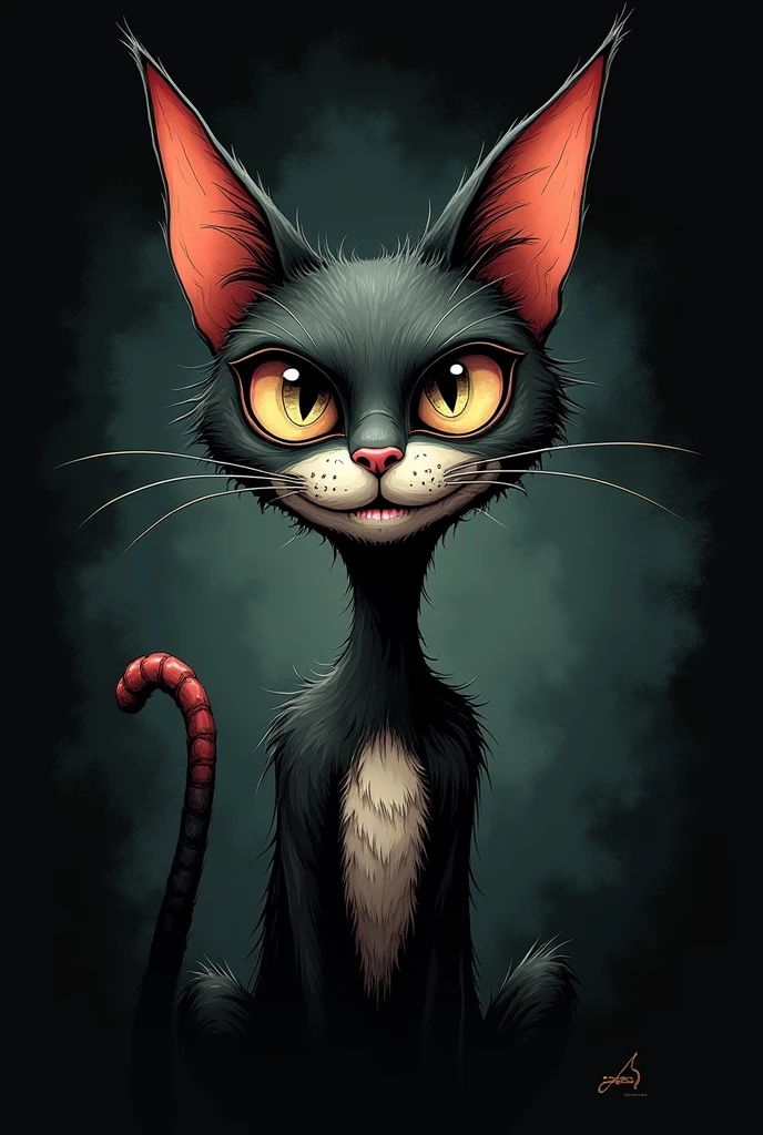 Cat design for black t-shirts Tim Burton style