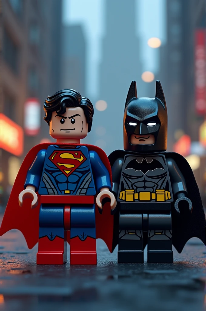 Superman and Batman in lego art, night
