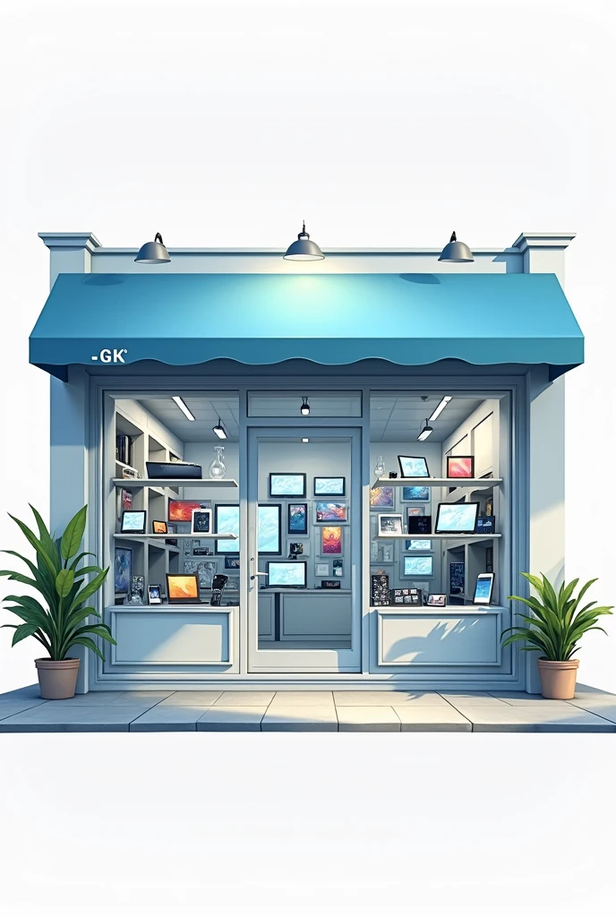 2D art of a gadget store's front view leave the background white