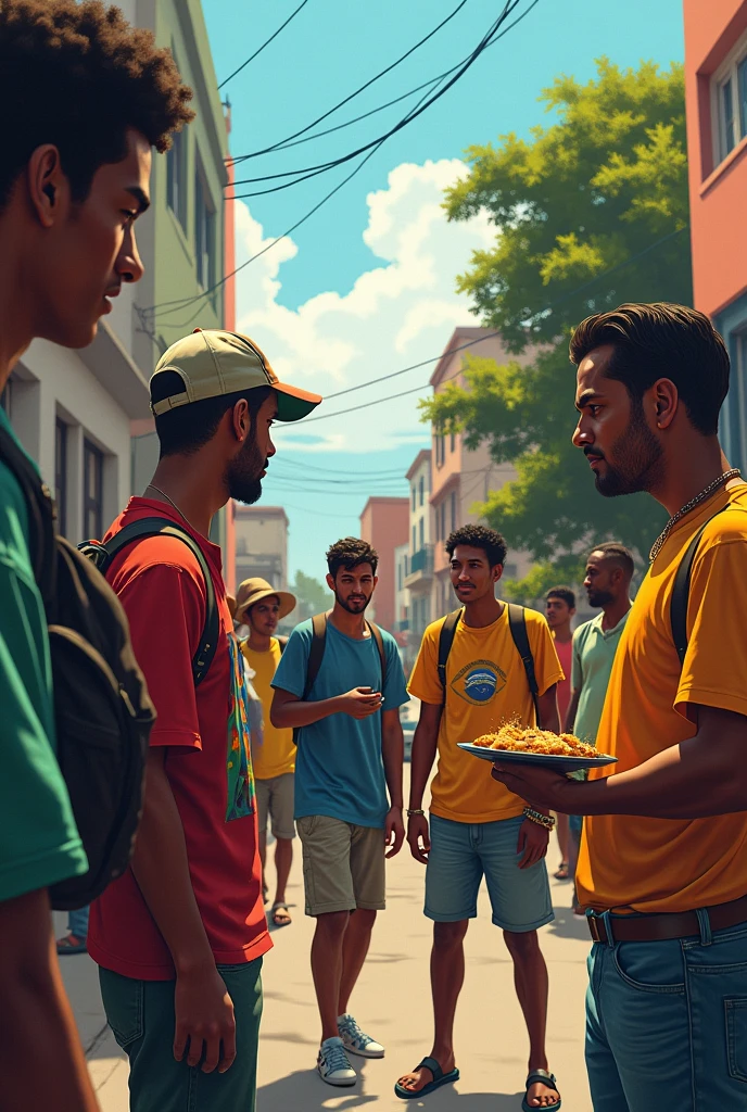 Gringos in Brazil looking at Brazilians with contempt. 
Brazilians in samba, eating acarajé and the foreigners judging