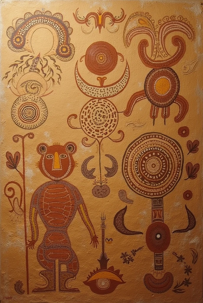 Prehistoric art with beautiful designs and patterns, made only by brown color