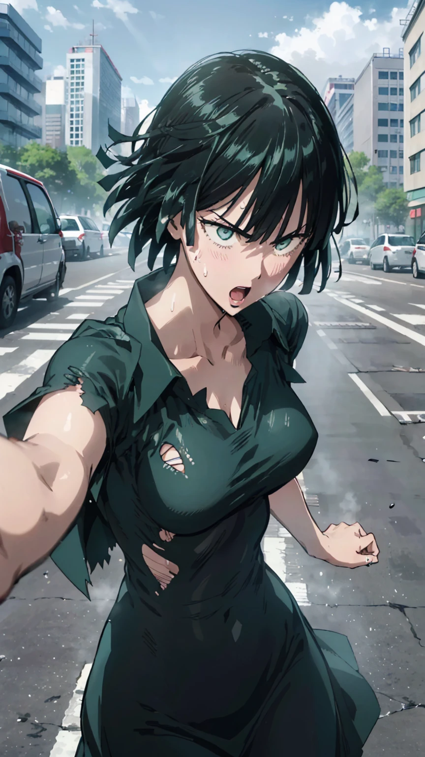 (((Pixel Perfect, Perfect in every detail))), One personで, One person, fubuki, Collared dress, clavicle, View your audience,ビリビリにTorn clothes、In the city、Browsing Caution、(Woman Whipped、Screaming woman、unfortunate、sad、Torn clothes、Clothes fly away、Splashes of sweat、Embarrassing、blush、Floating in the air、pain、suffer、Whiplash tracks、Twisted body、Lean back、torture)、((Battle Scenes、City in Ruins、scar))