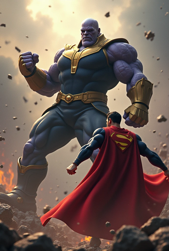 Superman punching at face Thanos