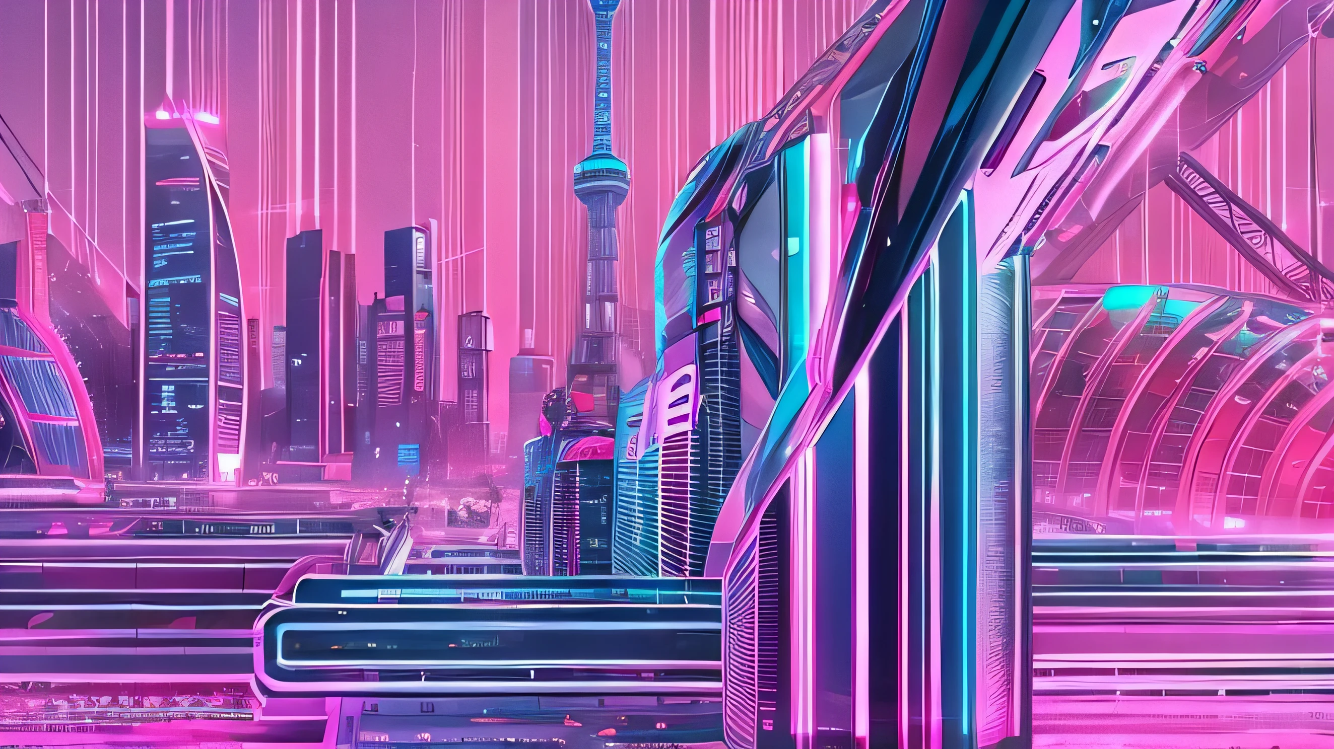 What future,Computer world,Computer Base Wind Highway,blue,pink,Techno Pop