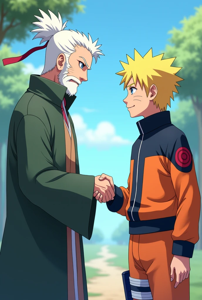 Gojo and Naruto friends with handshake
