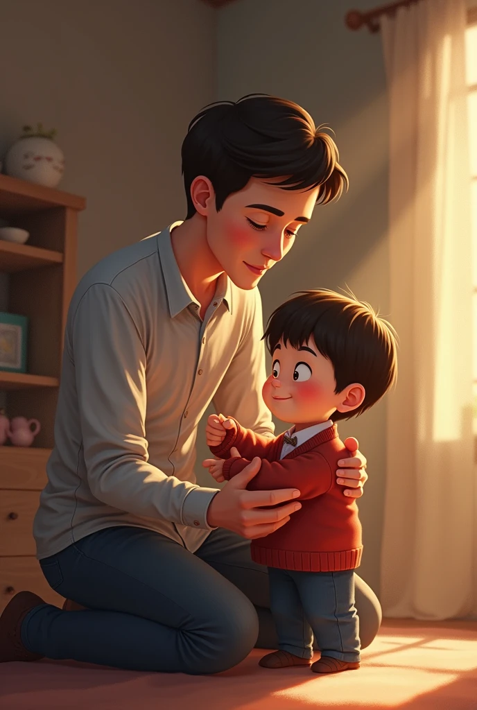 Father dresses his son