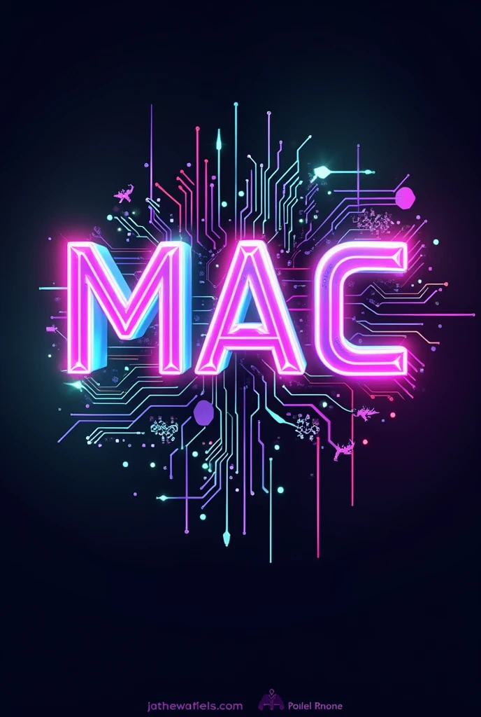Create a logo image for a TikTok profile with the name 'Mac', with a distinct and unique gamer aesthetic. The logo should use a vibrant and eye-catching color palette., like neon green, purple and blue, with dynamic glow and gradient effects. The name 'Mac' should be displayed in a bold, futuristic font, with a pulsating neon effect and holographic details. Add unique graphic elements, like illuminated circuits that intertwine around the text, or glitch effects that convey a sense of advanced technology. Include rare details, like a stylized joystick icon that blends into the background or a small pixelated dragon on one of the edges, giving an epic and exclusive touch. The composition must be vibrant and captivating, capturing the essence of the gaming world with a touch of originality.