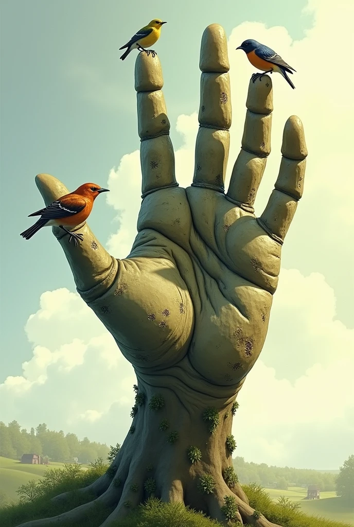 Hand palm but it's tree wiith birds 