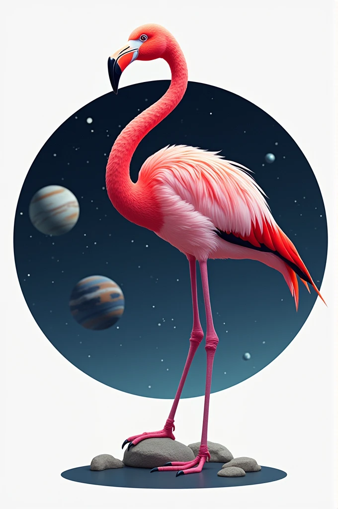 Create the logo of a fictional space agency with a flamingo as the central element. Photo realistic