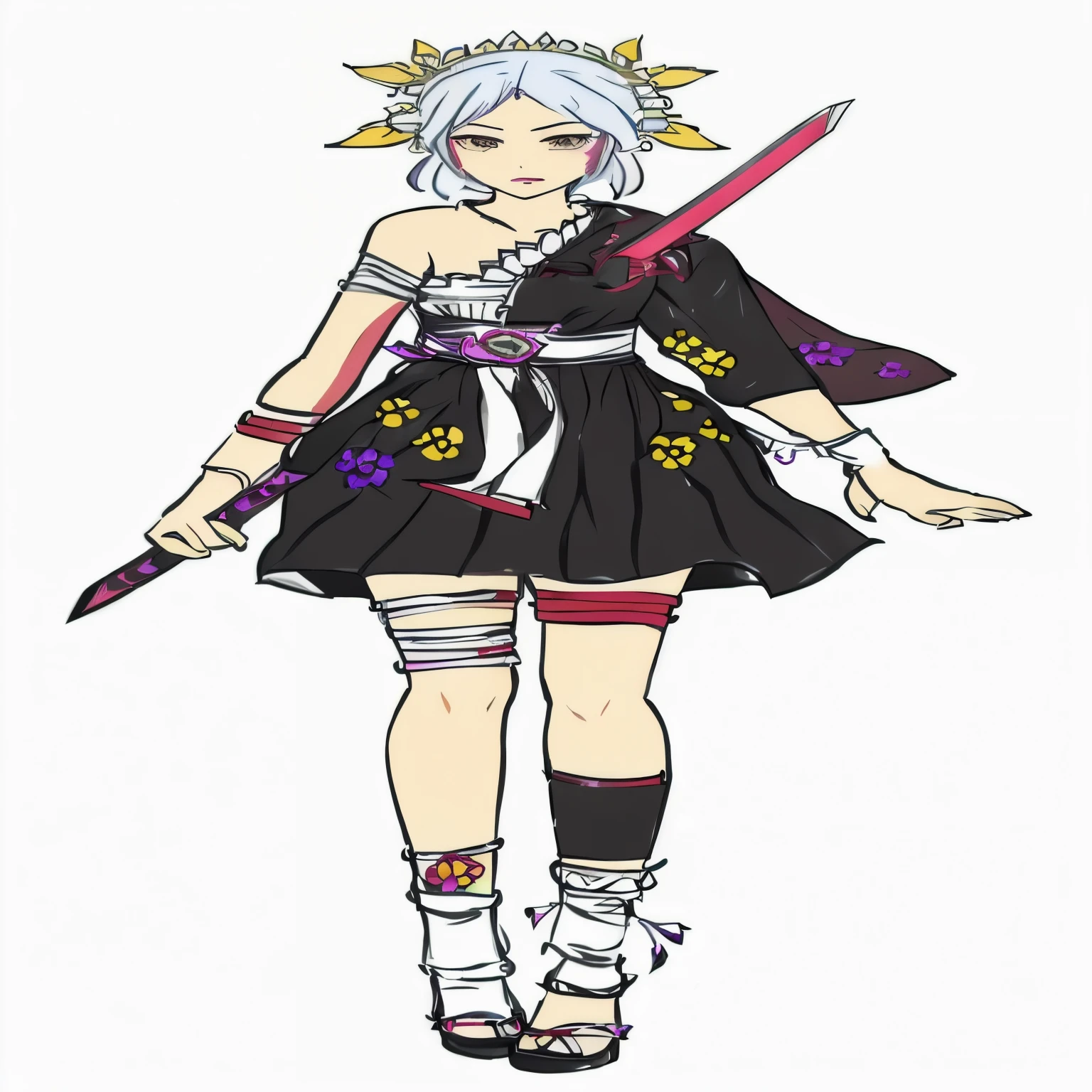 a cartoon drawing of a woman in a dress with a sword, !!full body portrait!!, floralpunk elysian maiden, full body adoptable, anime woman fullbody art, outfit design, :14 80s anime style, yandere intricate, touhou character, anime styled, inspired by Ayako Rokkaku, anime inspired, anime full body illustration