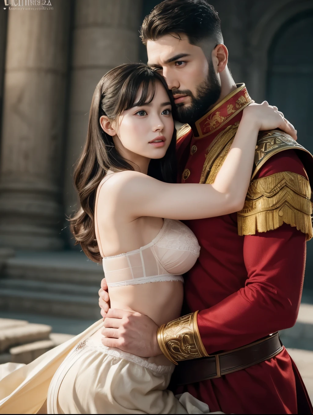 Two person 1 Neels Visser is a prince who has golden blond hair, wears a medieval military outfit and is in love with the commoner 2 Lily Collins, who has curly black hair and wears a red dress, the two kiss very affectionately, illustration of a romance book cover with a detailed, smooth, bright background filled with flowers, art by Greg Hildebrandt, Citemer Liu, Stjepan Sejic, Samyang, Aykut Aydogdu, Justin Gerard, Alphonse Mucha, Artgerm, WLOP, and Greg Rutkowski