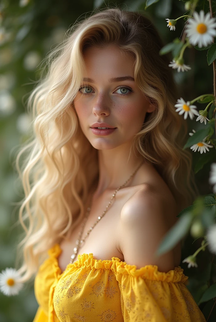 1 girl , only, Longhaired, пухлые lips, lace yellow dress with daisies,наивnoseть,smile Look at the viewer, blond curly hair, bare shoulders, blue eyes, драгоценnoseти, The whole body, NECKLACE, from the shoulder, Pull, lips, realistic, nose, Flirting with a camera, 8 K (masterpiece), ((top quality)), (super detailed) pantyhose
girl , only, Longhaired, пухлые lips, lace yellow daisy dress,наивnoseть,smile Look at the viewer, blonde curly hair, bare shoulders, blue eyes, драгоценnoseти, The whole body, NECKLACE, from the shoulder, Pull, lips, realistic, nose, Flirting with a camera, 8 K (masterpiece), ((top quality)), (super detailed)