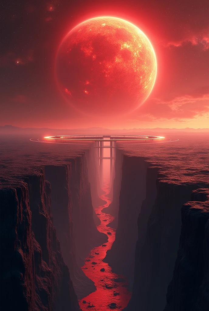 Main Star: Red Star.
Natural Satellites: skoll e hati.
Characteristics: 5 times the mass of Earth Two circular rings.
Divided by an endless ravine. theories: buraco negro ou Grunbellheim.
Yoshigak Bridge: bridge connecting the two parts. 
View from space 