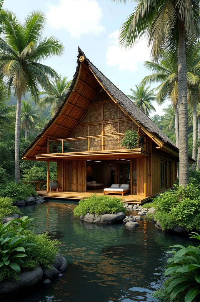 Private villa bamboo structure with cogon roof and Philippine "amakan"