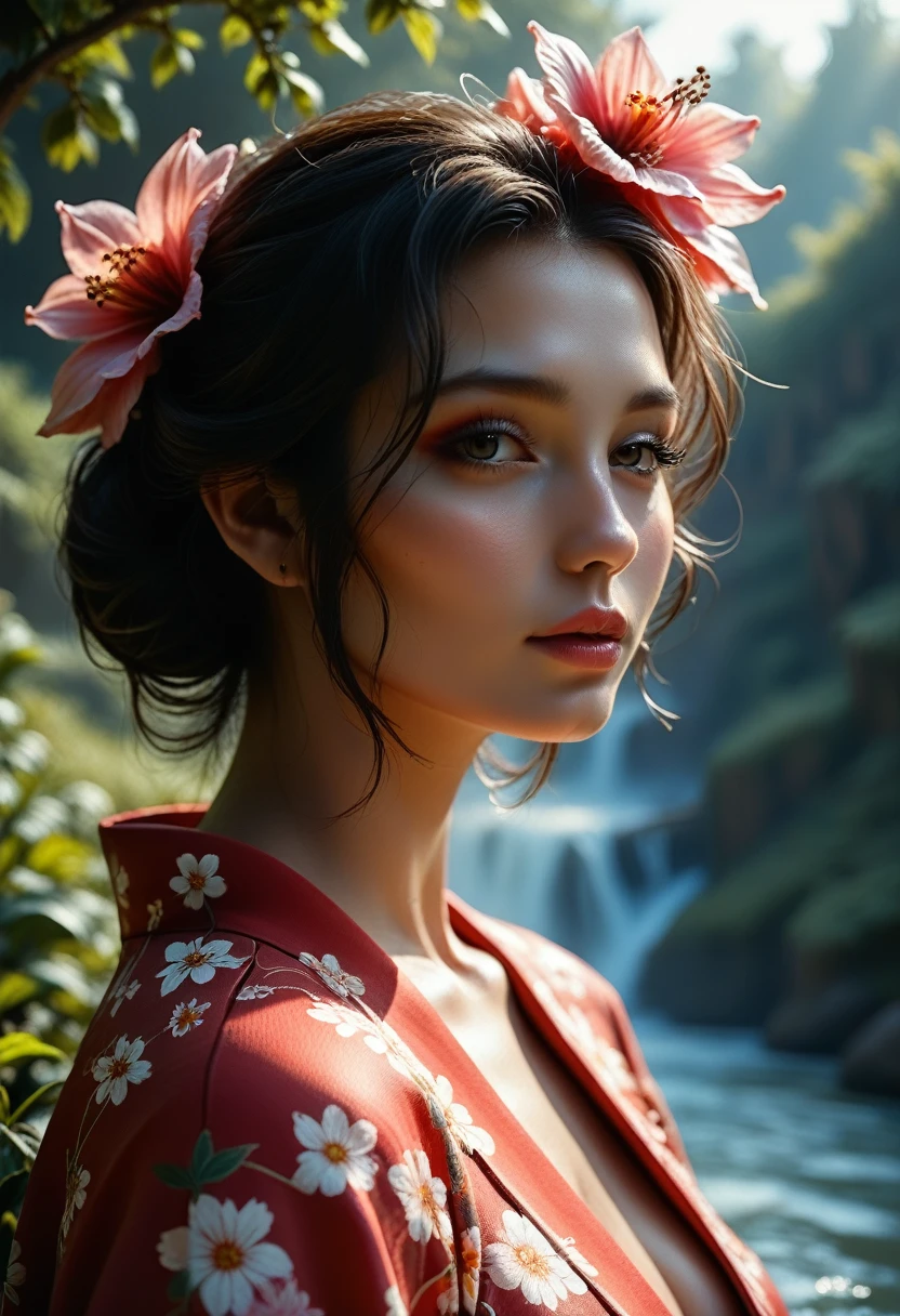 Arafed woman in kimono with flowers on her head, beautiful digital artwork, beautiful digital illustration, beautiful digital painting, gorgeous digital painting, work in Guweiz style, Photorealistic render of an anime girl, Гладкое аниме CG Art, beautiful digital art, Great digital art with details, stunning digital illustration, detailed digital anime art, April render, beautiful anime portrait