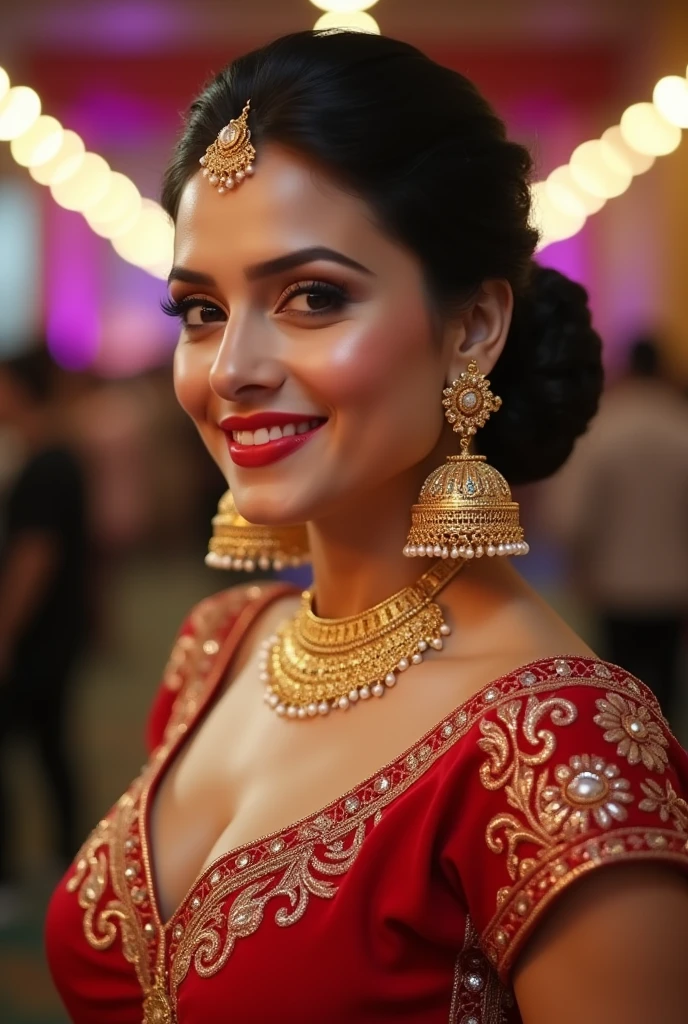 I am here for some heavyweight big boobs married Sonakshi Sinha 4k images, she is doing dance at the day event she is tight chignon bun red lips and also she is wearing crazy dress with huge full ear oversized handmade heavy gold jhumka Earrings hanging (bold )