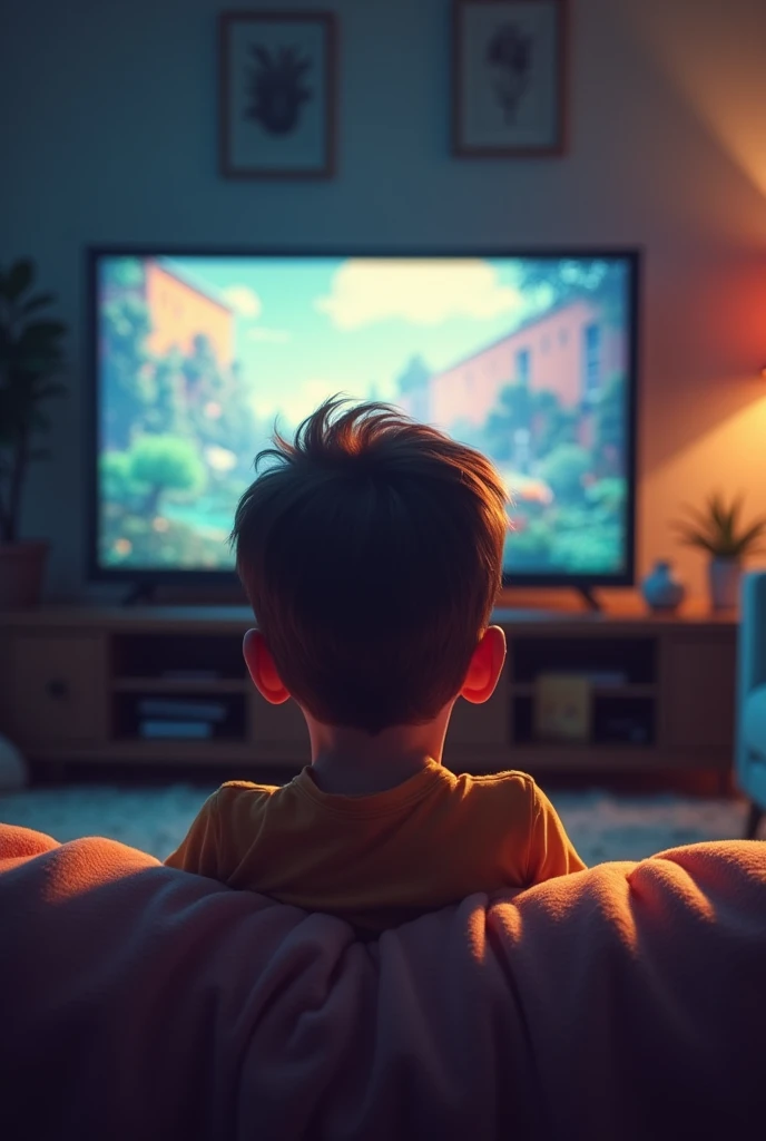 A  boy watching tv