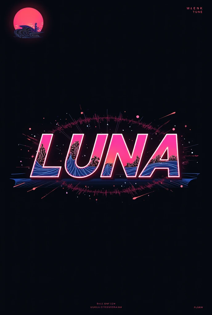 High resolution, Logo for Jdm cars, logo spelling swiftly “Luna” cool, Jdm theme, anime theme, Cyberpunk vibe name spelling, brand logo, logo for tshirt, brand logo “LUNA”, neon vibes, acid trip vibes, acid trip, shooting stars, acid trip inside “LUNA”, acid trip, hallucinations inside “LUNA”, Waves of hallucinations, splash, 