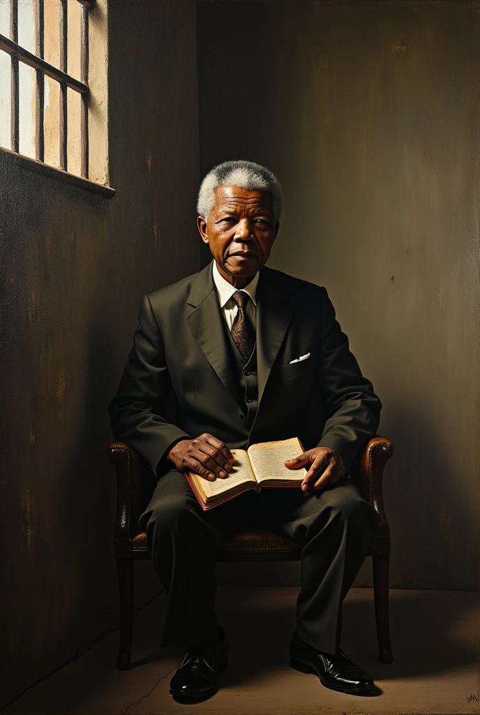 A Renaissance painting of Mandela in jail
