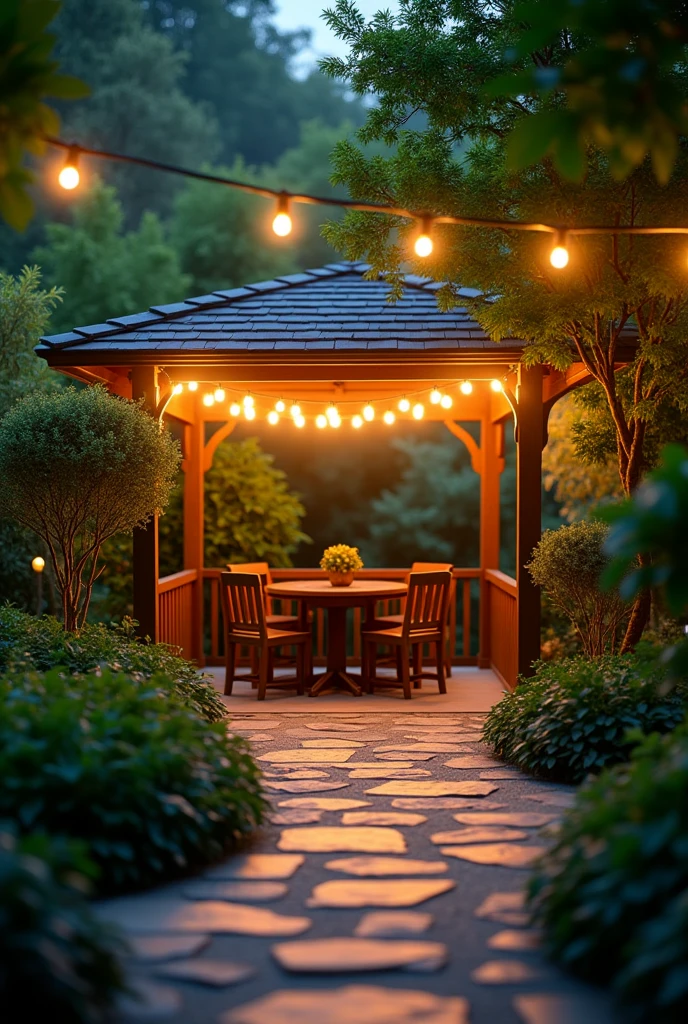 8k, RAW photo, Fujifilm, style photo: patio lights for outdoor garden 