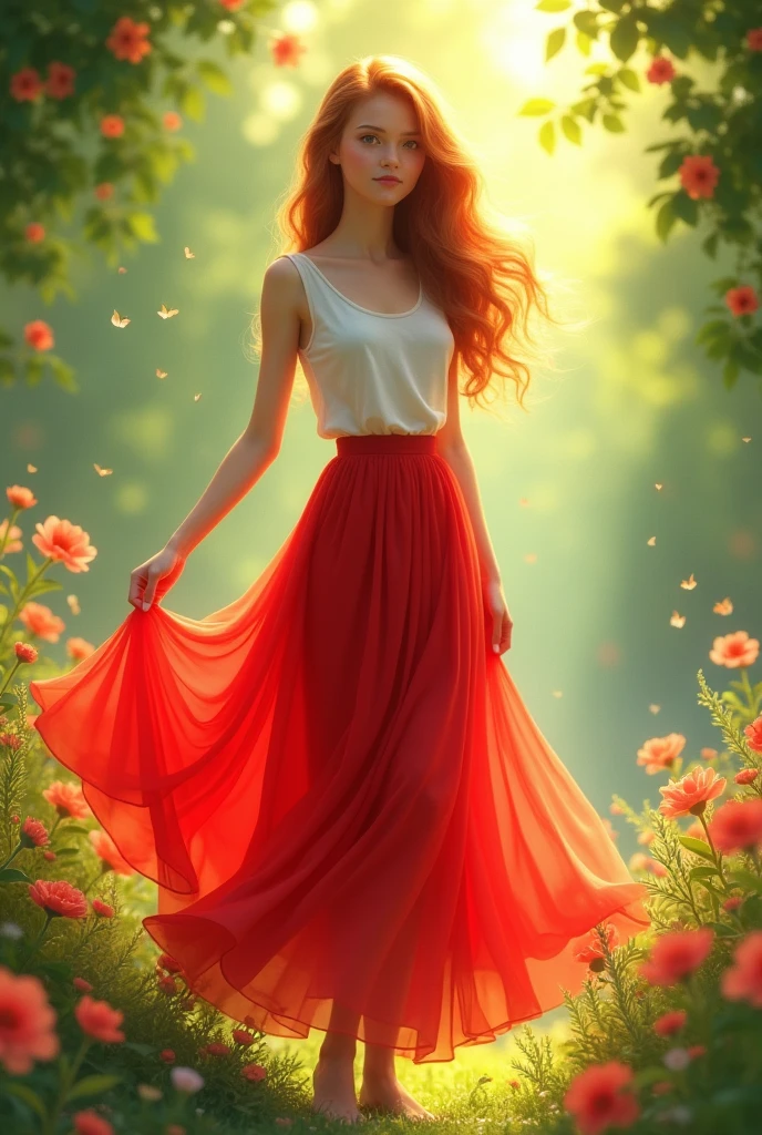Girl in red skirt