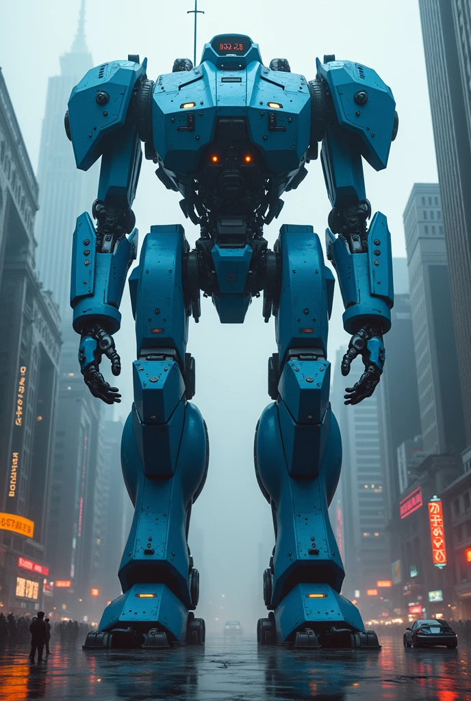 Gaint robots,top vew,blue color,cyberpunk,city