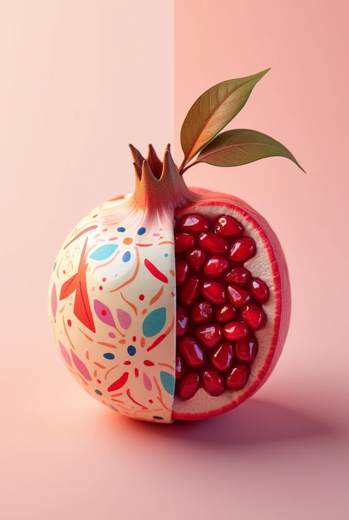 Create a half sweet candy wrapper image, bala) and half a pomegranate fruit
