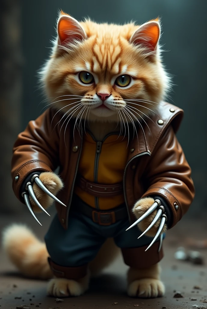 Um gato Scottish Fold com roupa de Wolverine
