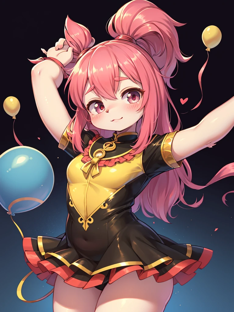 childish girl , dancing with balloon , coquettish , Cunning , Fascinating , Seducer , Naughty , innocent , moist eyes , glossy lips , childish clothes , childish hair tie , Wonderful days , (LUMMELTUTE)