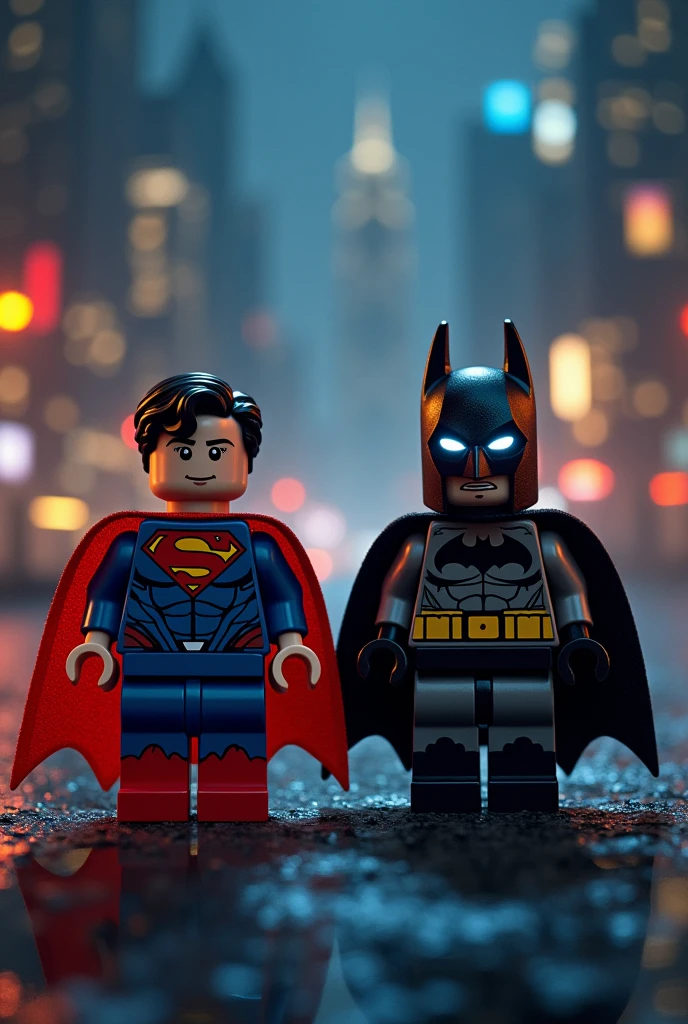 Superman and Batman in lego art, night