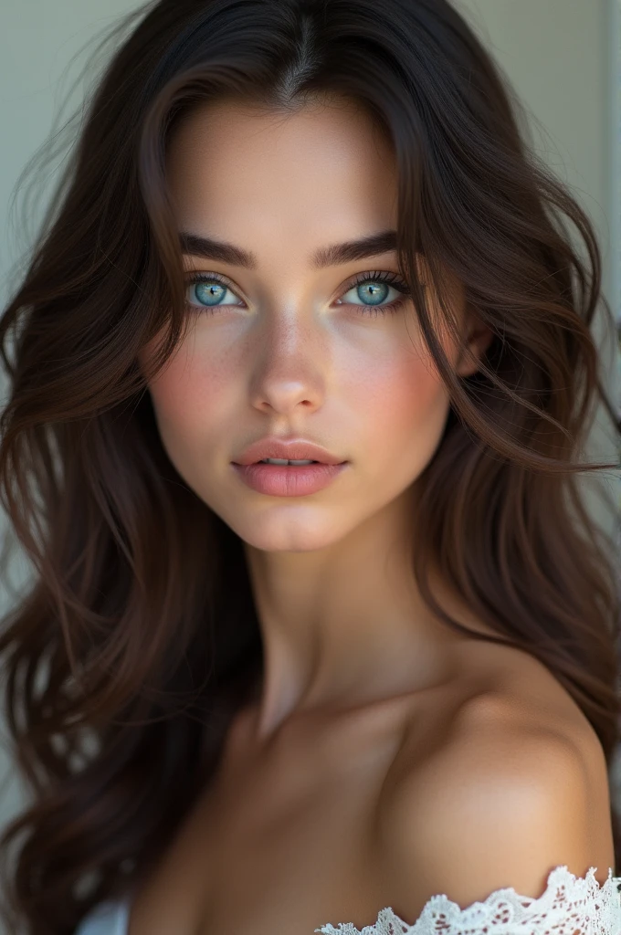 Portrait of a beautiful  brunette girl with blue eyes 