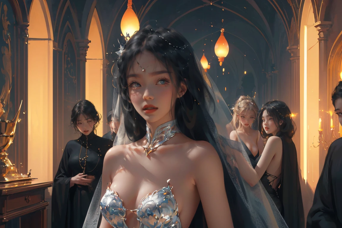 (practical, Photorealistic:1.37), (masterpiece, Highest quality:1.2), (Ultra-high resolution:1.2), (Original photo:1.2), (Clear focus:1.3), (Face Focus:1.2), (Highly detailed CG Unity 8k wallpaper:1.2), (Beautiful Skin: 1.2), (Pale skin:1.3), (Super sharp focus: 1.5), (Super sharp focus:1.5), (Beautiful and clean face:1.3), (非常にDetailed Background, Detailed Background:1.3), Bokeh, Depth of written boundary, rest, Very cute and beautiful white women images, , business suit, (2:1.1), smileの少女の肖像画, Full body image, from the front, Symmetrical Configuration, (Studio Lighting:1.3), (Cinema Lighting:1.3), (Rear window lighting is backlit:1.3), (surface light:1.3), Light Enveloping Her Entire Body, Looking straight at you, Persistence, Sexy model posing, rest, (Chestnut long hair:1.2), Light green eyes, Beautiful Eyes, Princess Eyes, Mahogany Hair, A single hair, bangs, slim, Abdominal muscles, (Huge breasts;1.35), (Willow West:1.15), (Details of a beautiful girl:1.4), (Elegant and gorgeous lace silk black wedding dress:1.3), (BaliOcean view背景:1.2), (smile, happiness:1.3), ((Perfect female body)), (Upper body image:1.3), Encircling the head, Perfect Dramatic, Volumetric lighting, Professional majestic oil painting, Glowing Skin, CT Anatomy, Perfect Proportions, 8.Five Really Small, Face Focus, Ultra practical Photo, Extremely clear images, Ultra-high definition images, Bali, Ocean view, nature, External, ((walking beach:1.2,evening,Sunset,夜空にたくさんのstarが美しく輝いている, 長時間露光されたstar空に、Many circular orbits are visible in the image.,無数のstarが輝き、Shining with a fantastic light. star々is bright and vivid)),