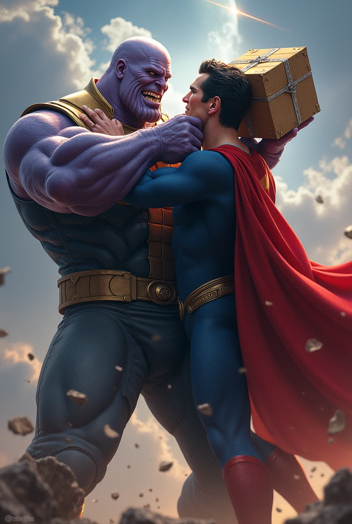 Thanos hitting Superman by box at face 