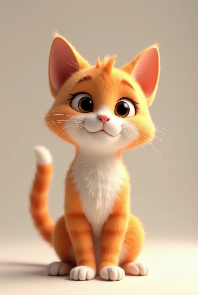 Create a 3D animated orange and white cat with the neutral background