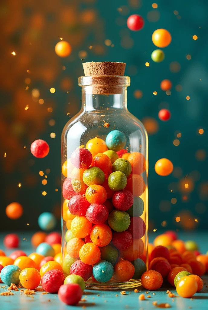 Mixed colourfully red, green, orange, blue Honey Nuts in bottle photo with Islamic background The mixed honey nuts is drinking attractively from the bottle