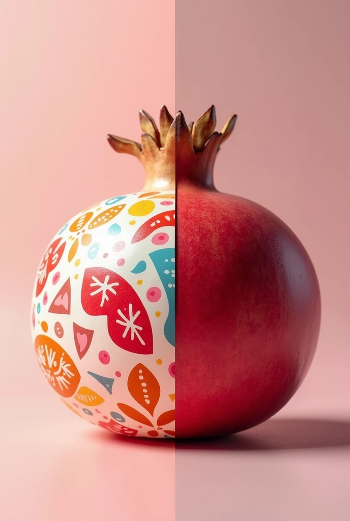 Create a half sweet candy wrapper image, bala) and half a pomegranate fruit