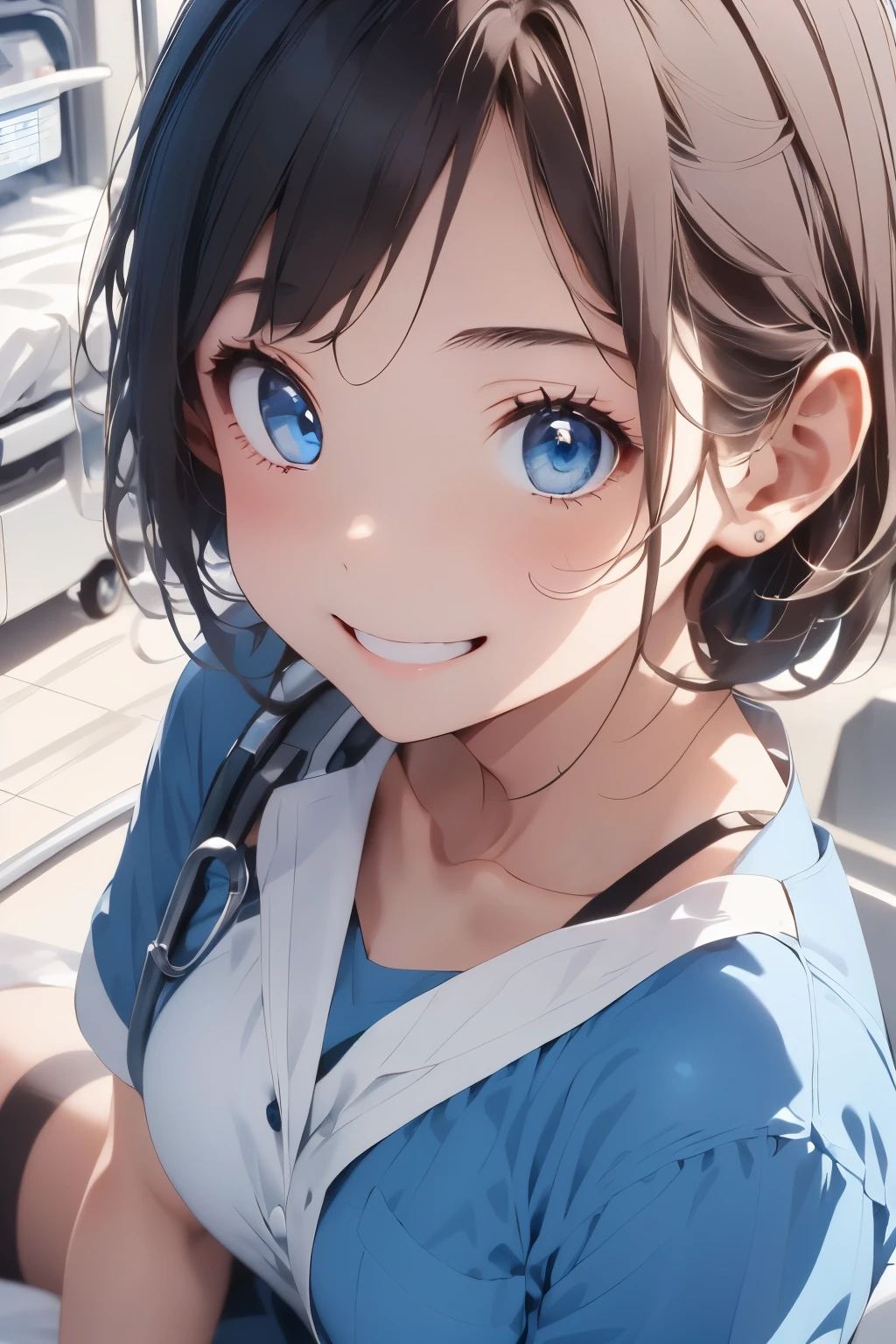 ((Top Quality)), ((Excellent)), (Detailed),((Angel)), Ultra-Realistic, Stunning Environment, Vivid Colors, , Black Hair,(Childish Face),((Straight Hair)), Shiny Hair, Medium Breast, ((Nurse Uniform)), (Nurse), ((From Above)), ((Blue Eyes)), Half-Smiling, Flying, (Close-Up), Upper Body, Shiny Hair, Blunt Bangs,((Medium Bust)), ((Blue Eyes)), Masterpiece, Ultra-Realistic,, ((Close-Up)), Natural Light, Vivid Colors,((Close-Up)), Hospital,
