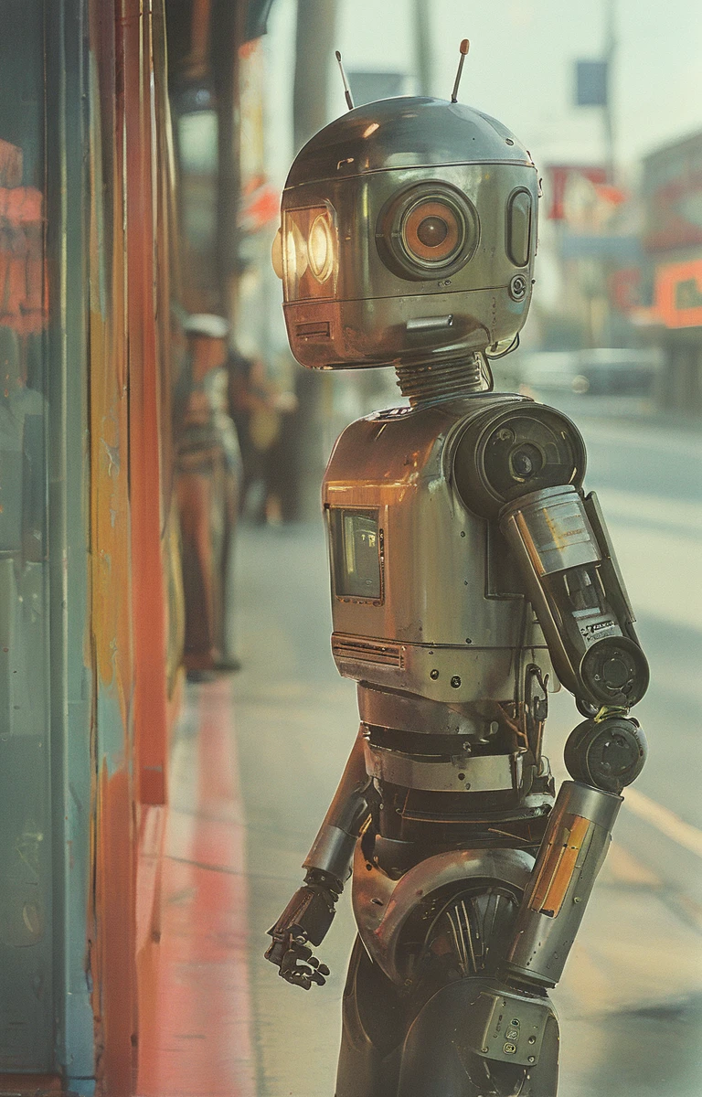 masterpiece,best quality,illustration,style of  Philip Lorca diCorcia, portrait of robot