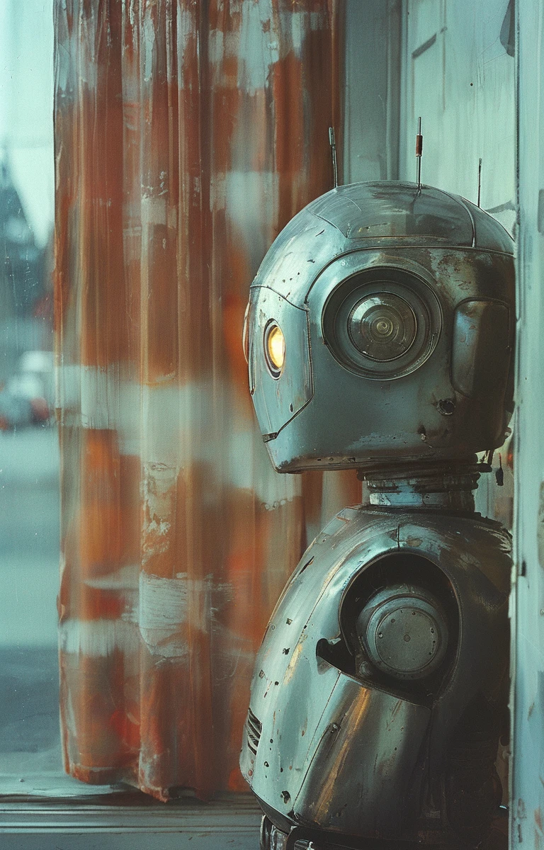 masterpiece,best quality,illustration,style of  Philip Lorca diCorcia, portrait of robot