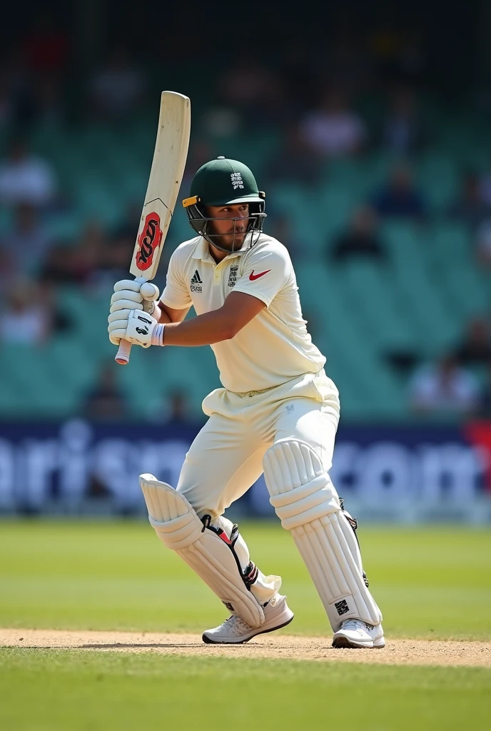 A cricket player playing a perfect  cover drive  image from backside