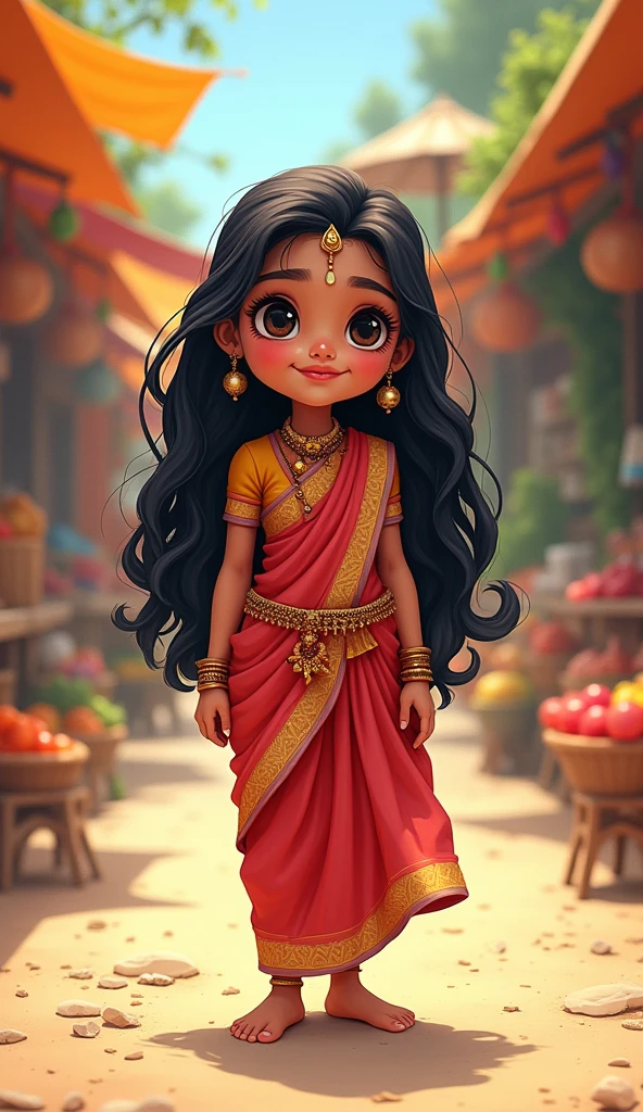 Cartoon with text:
Indian girl, barefoot